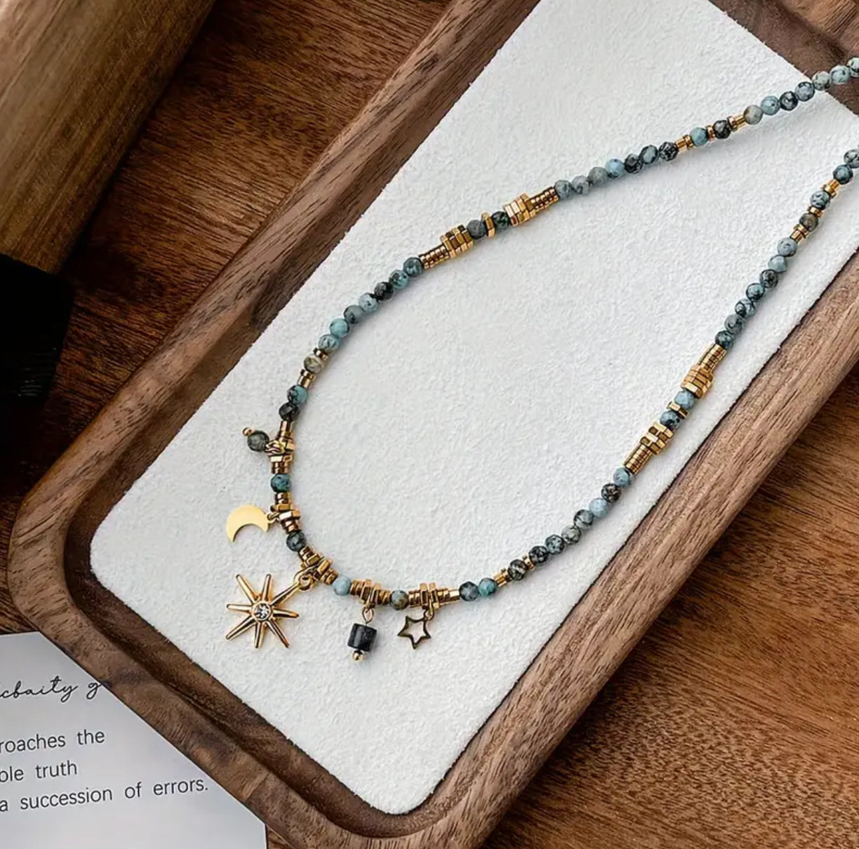 Stellar Grace Necklace | Elegant Beaded Star Pendant and moon charm