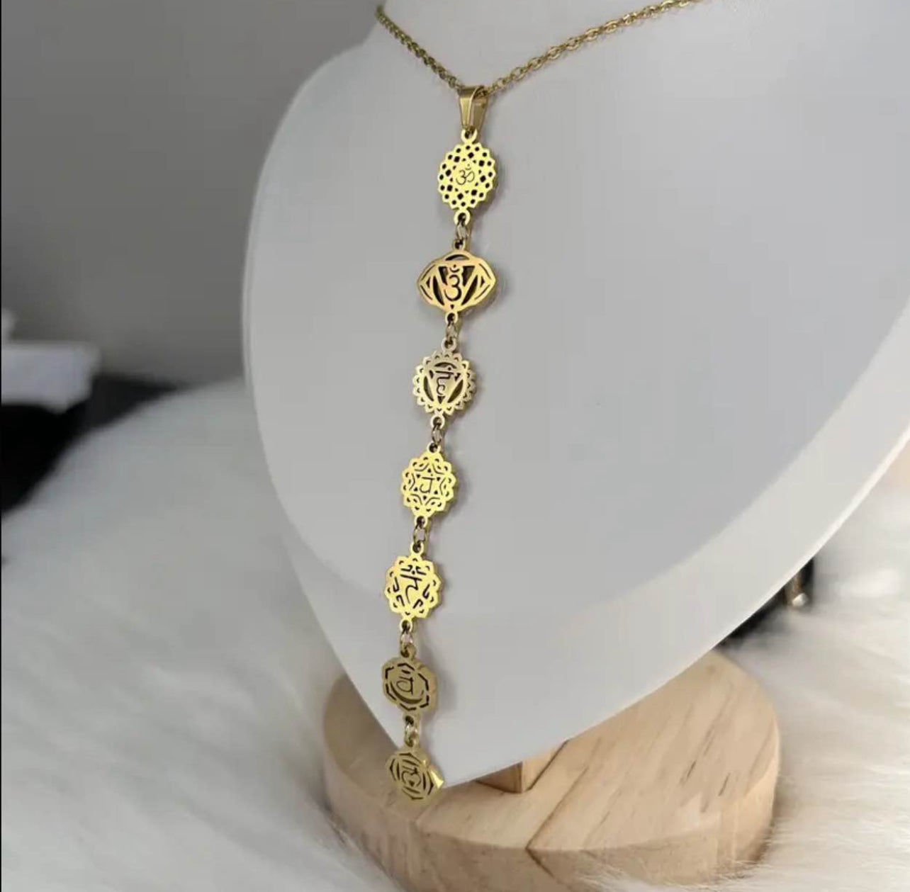 Gold chakra drop necklace, spiritual jewelllery australia