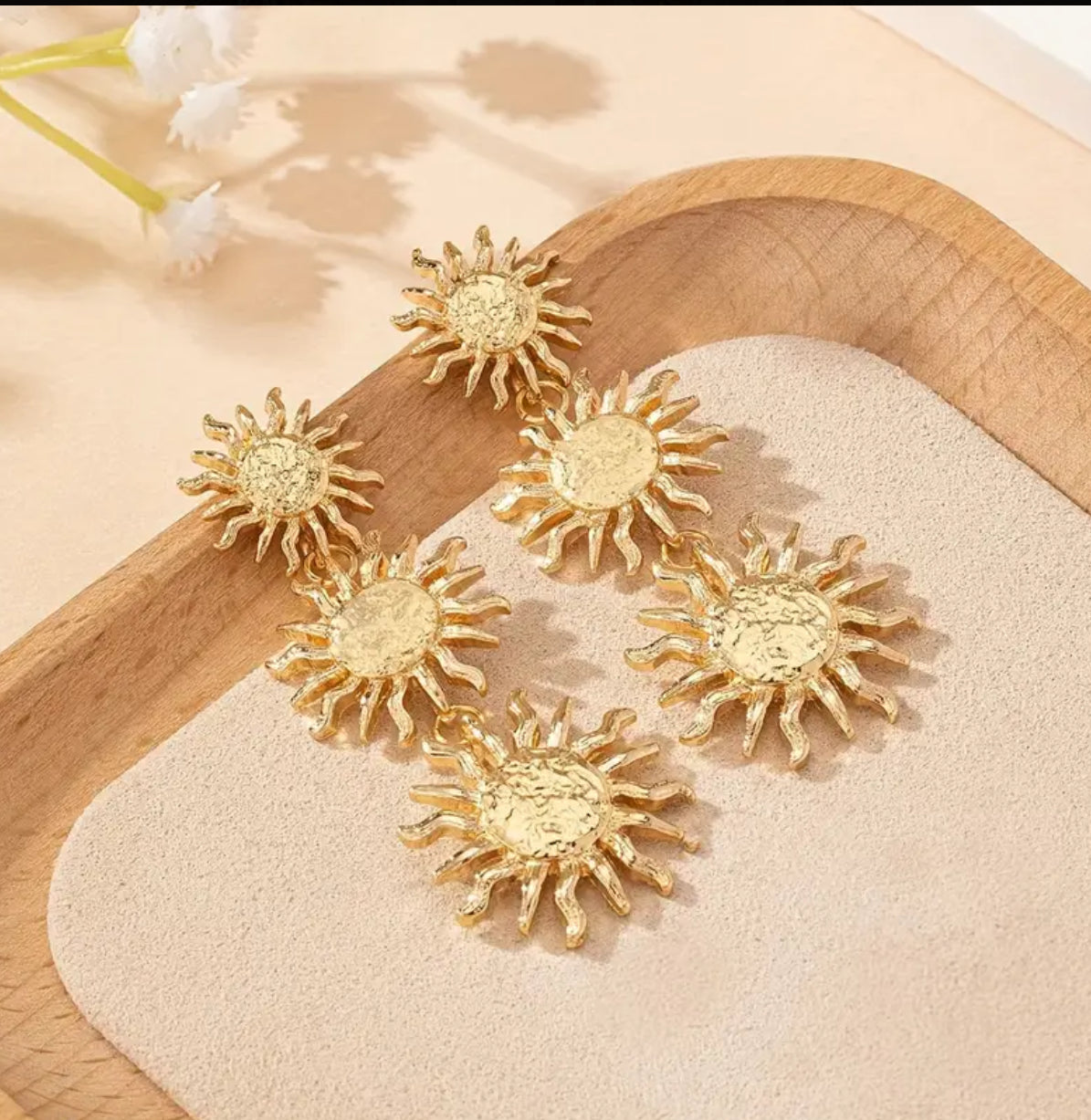 Sunflower gold drop earrings with boho floral design by Luna Vine Australia